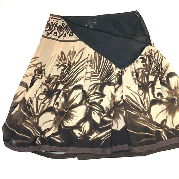 Y2K THE LIMITED Silk Chiffon Skirt Brown Floral Lined Flared Flowy Pleated Sz 0 - Picture 3 of 9